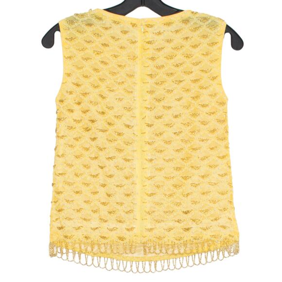 Vintage Tank Top Beaded Lace Mod 60s 70s Cocktail Embellished Retro Yellow 34 2 - Picture 6 of 6
